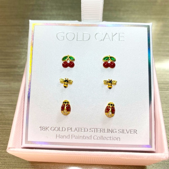 Gold Cake Jewelry Brand New 3 Pairs Of Gold Cake Gold Toned Stud